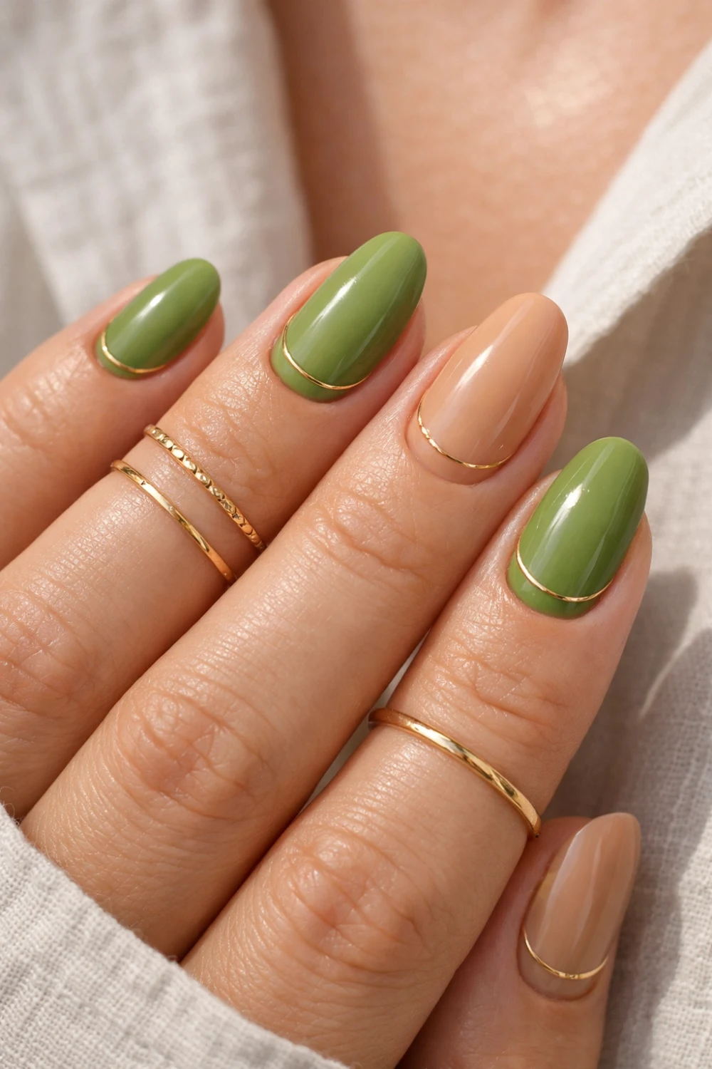 Green and Tan Matcha Nails