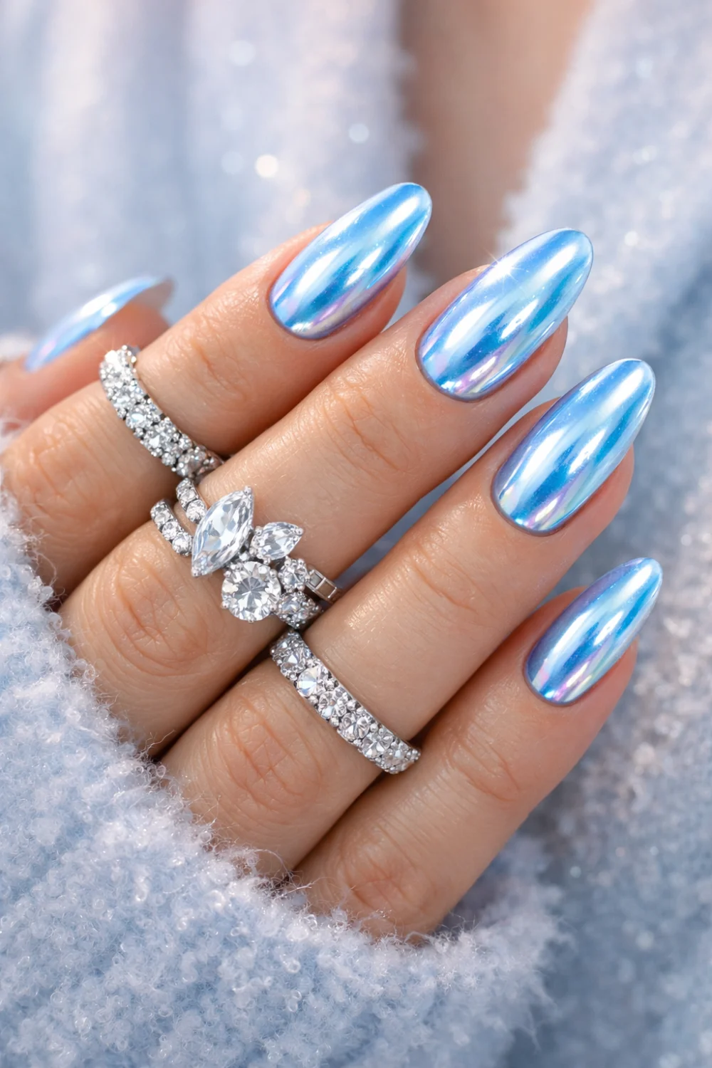 Icy Blue Chrome Nails