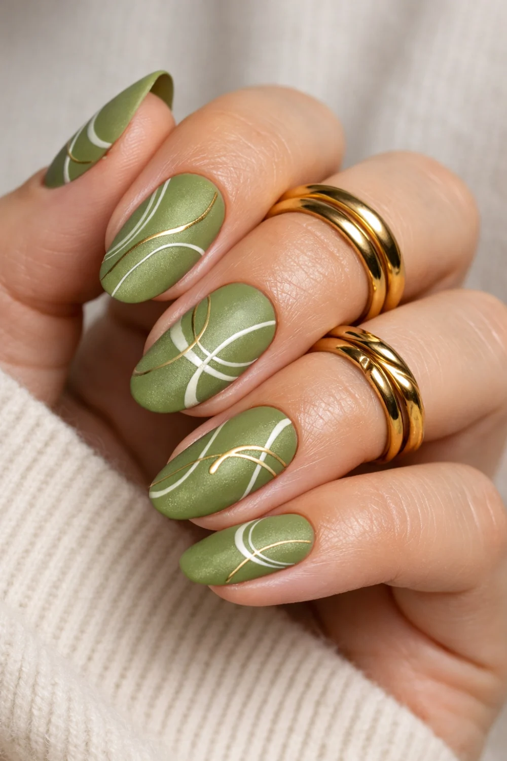 Linear Abstract Matcha Nails