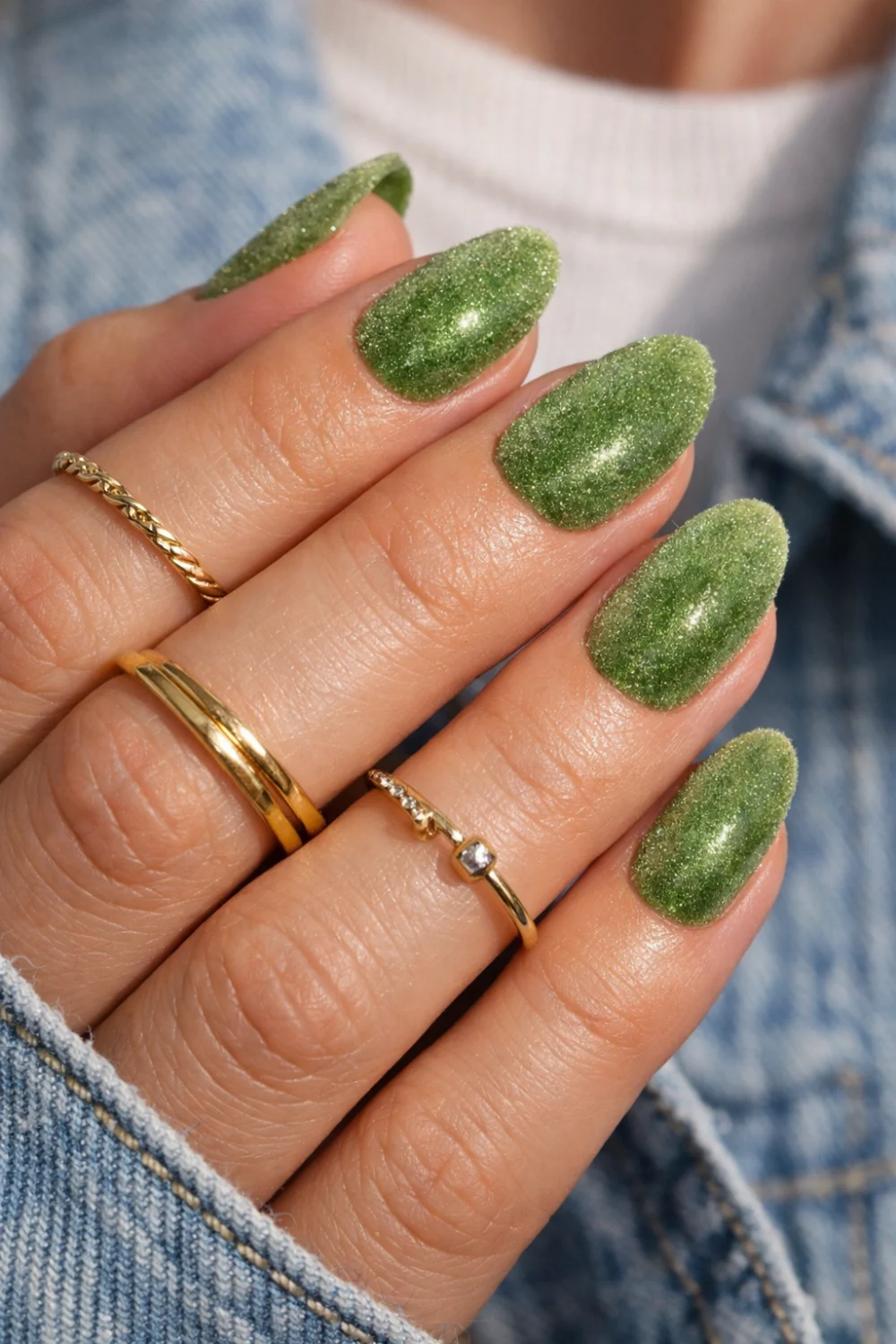 Lucky Green Velvet Nails

