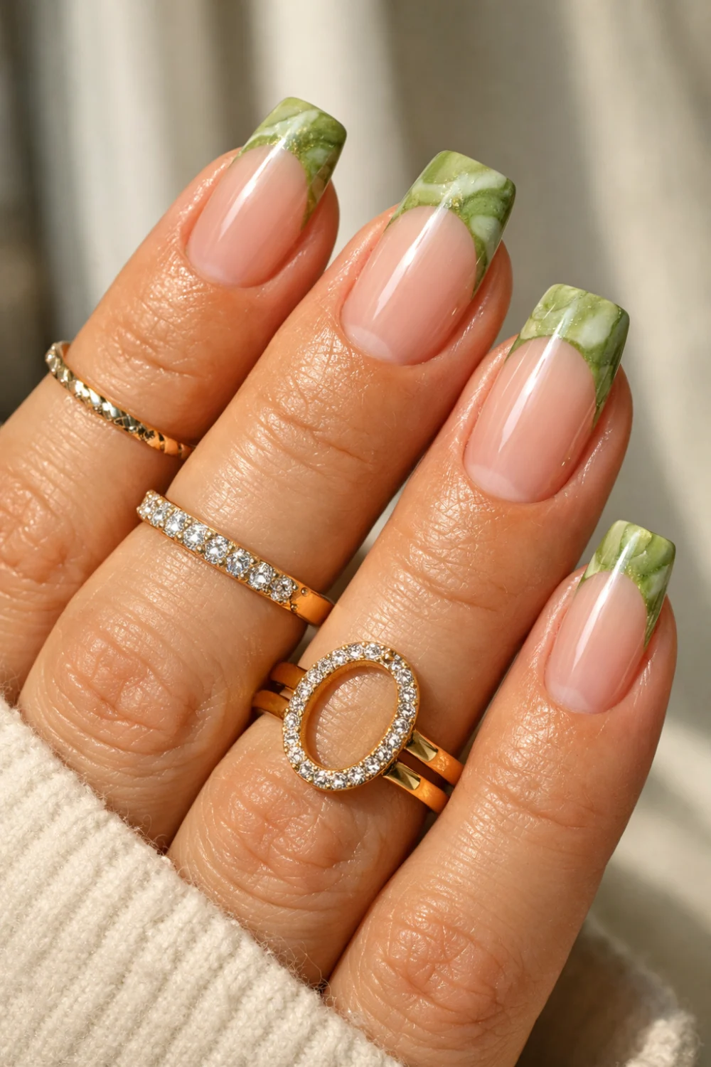 Marble French Matcha Nails