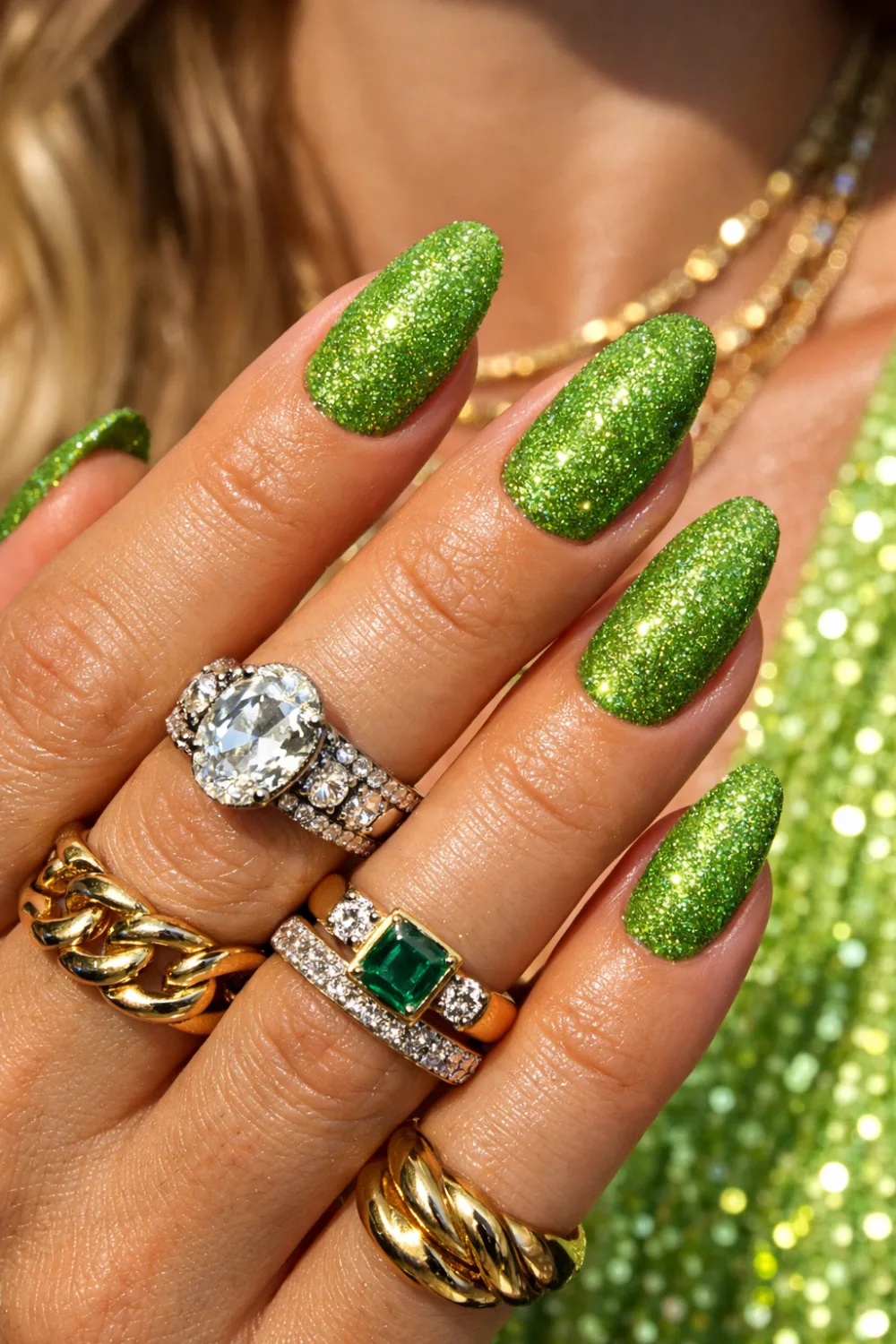 Matcha Velvet Glitter Nails