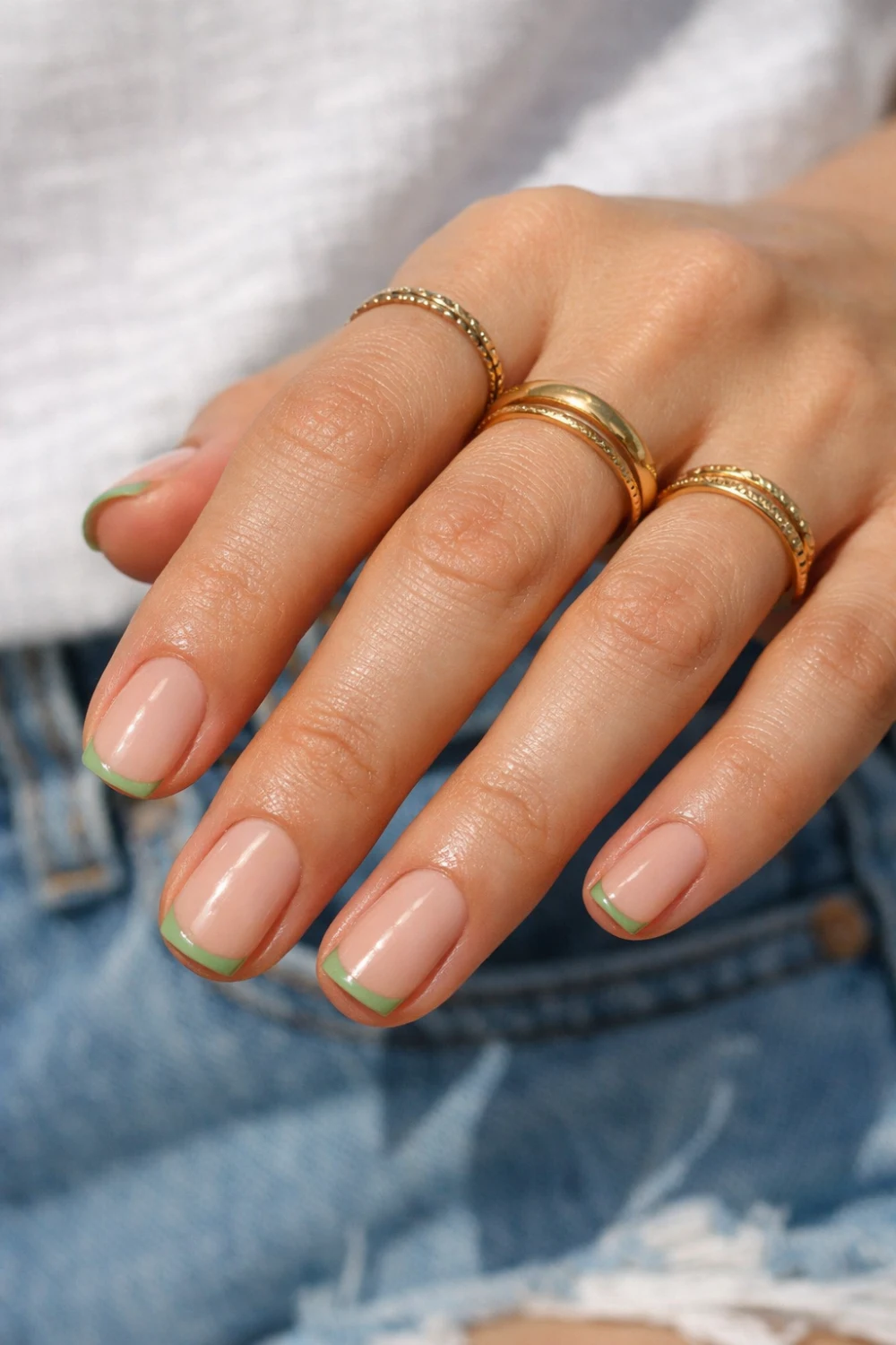 Micro Matcha French Tip Nails
