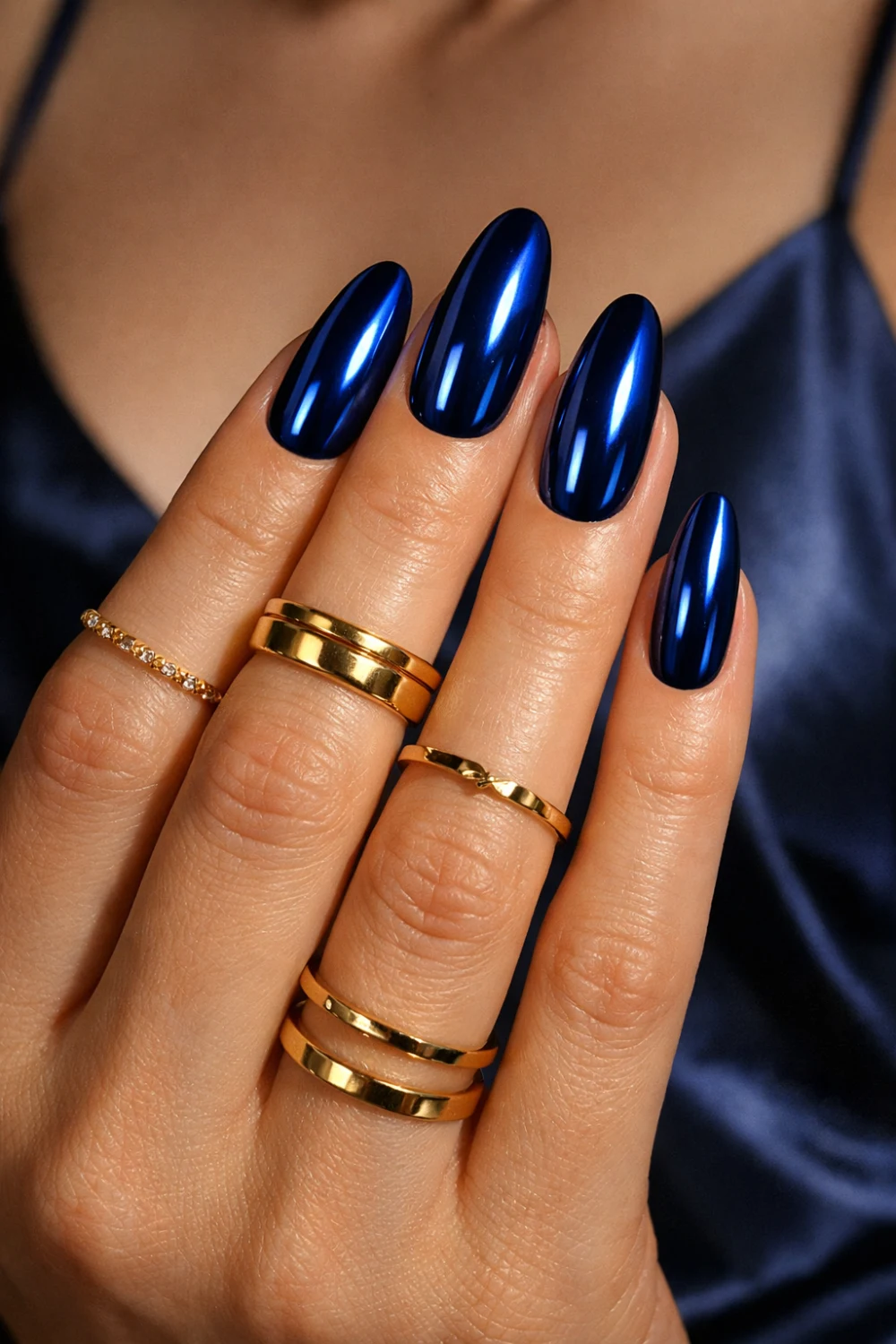 Midnight Blue Chrome Nails