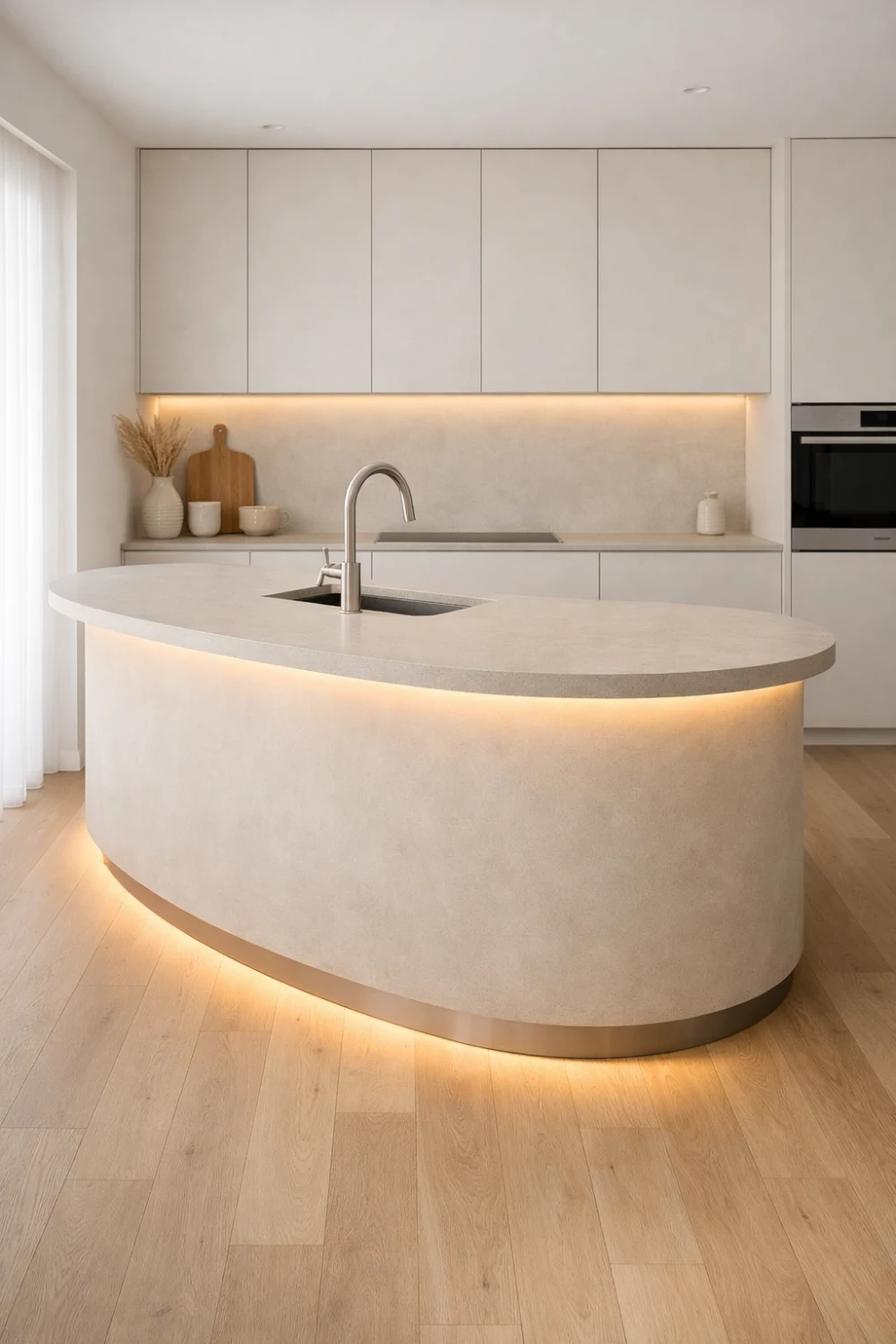Minimalist Curved Kitchen Island with Hidden LED