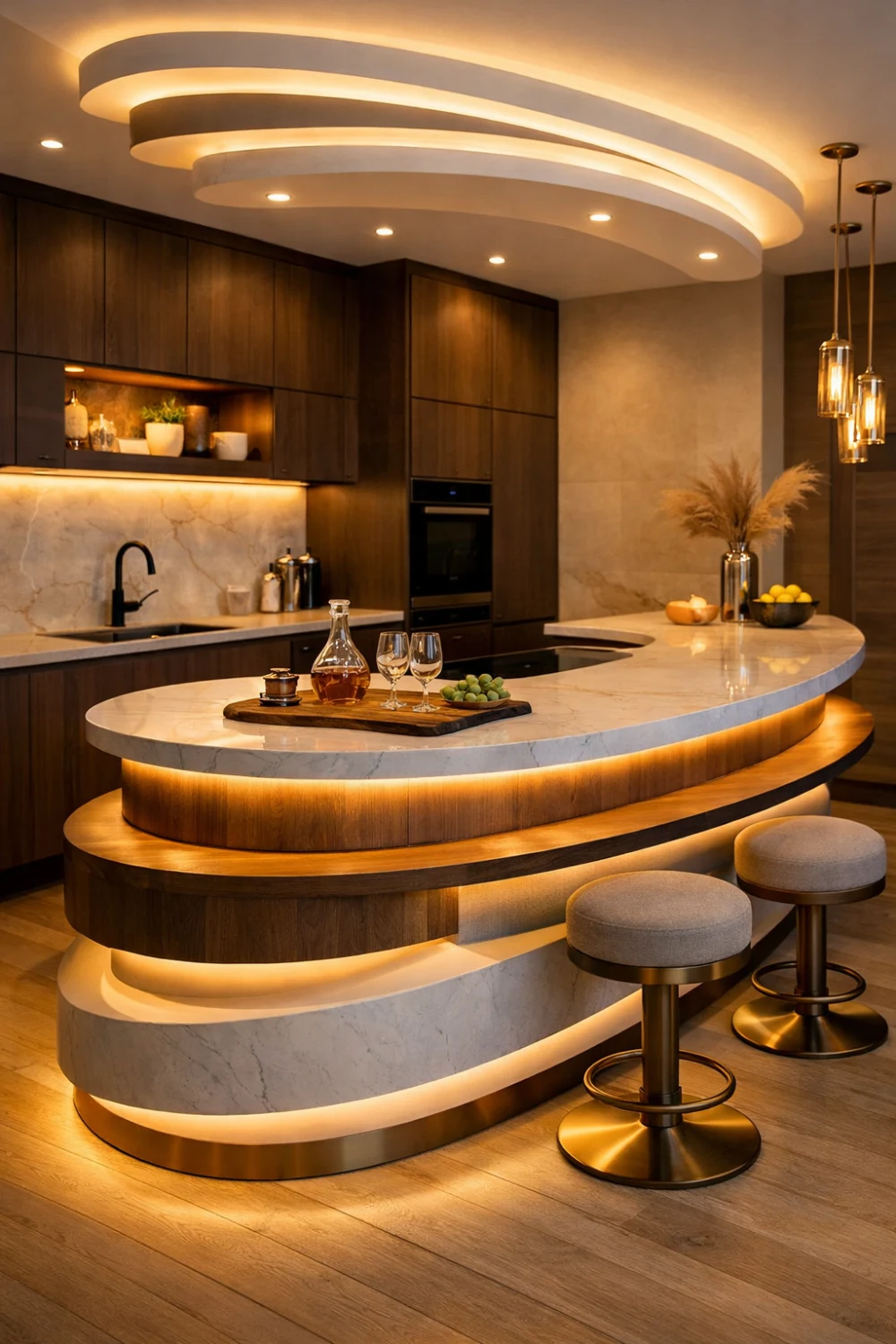 Multi-Level LED Lighting Kitchen Island