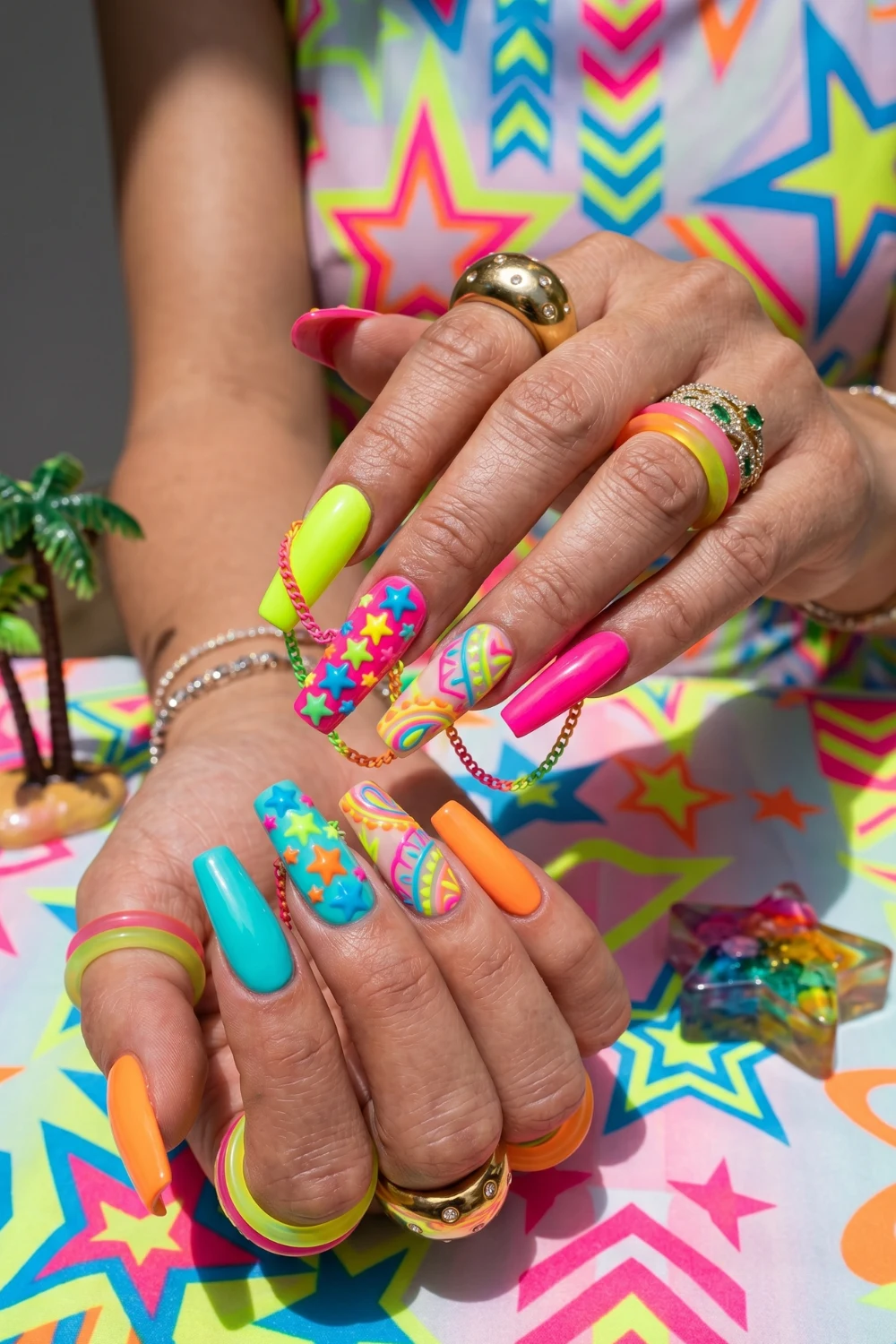 Neon Mix-and-Match Nails