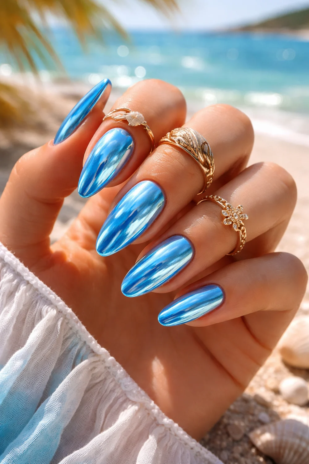 Ocean Blue Chrome Nails