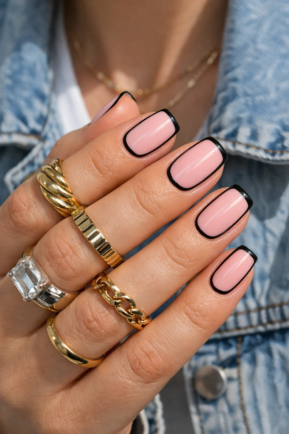 Outlined Light Pink Nails