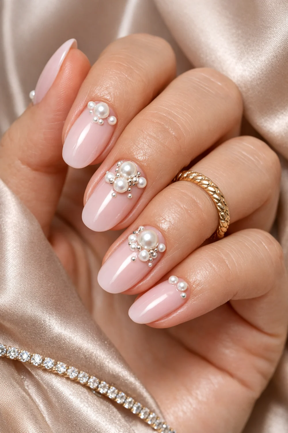 Pearl Embellishments Light Pink Nails
