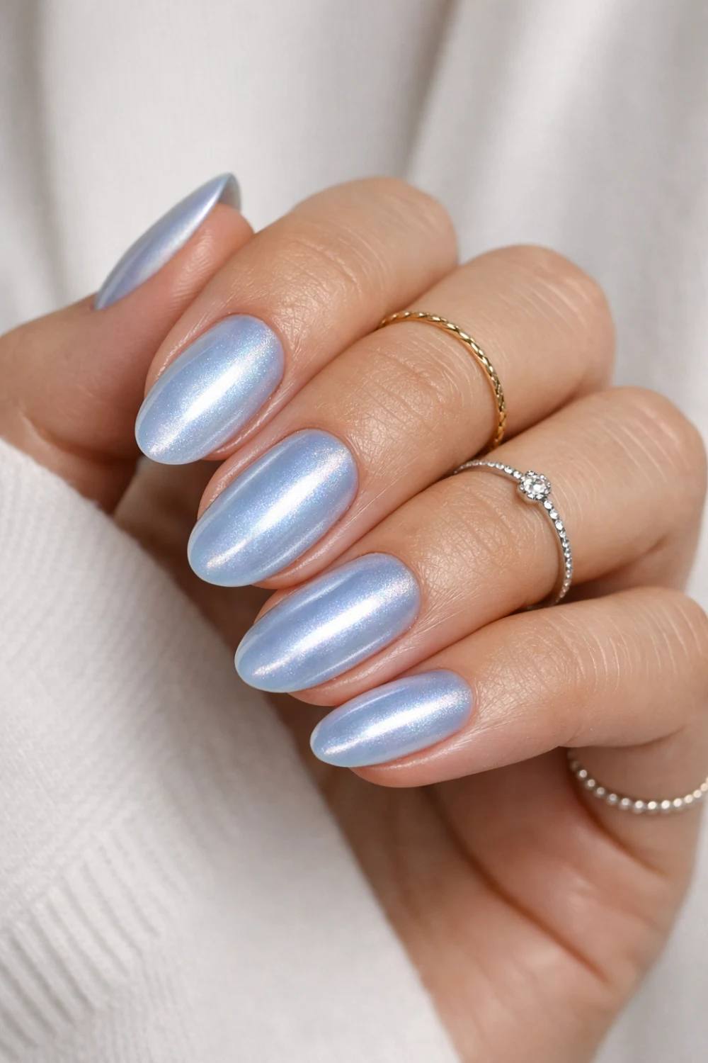 Pearly Blue Chrome Nails