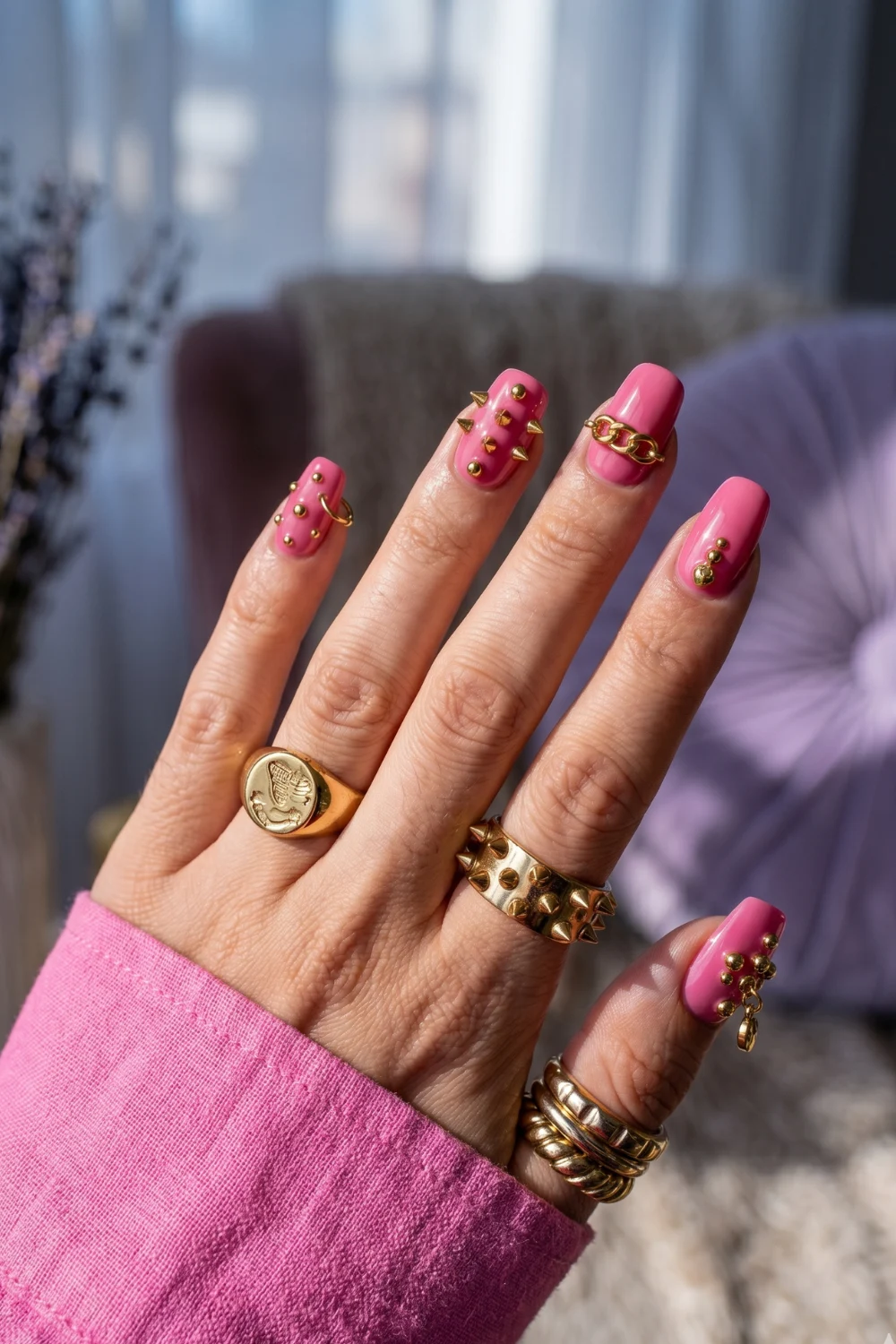 Pink Piercing Nails (Edgy & Playful Style)