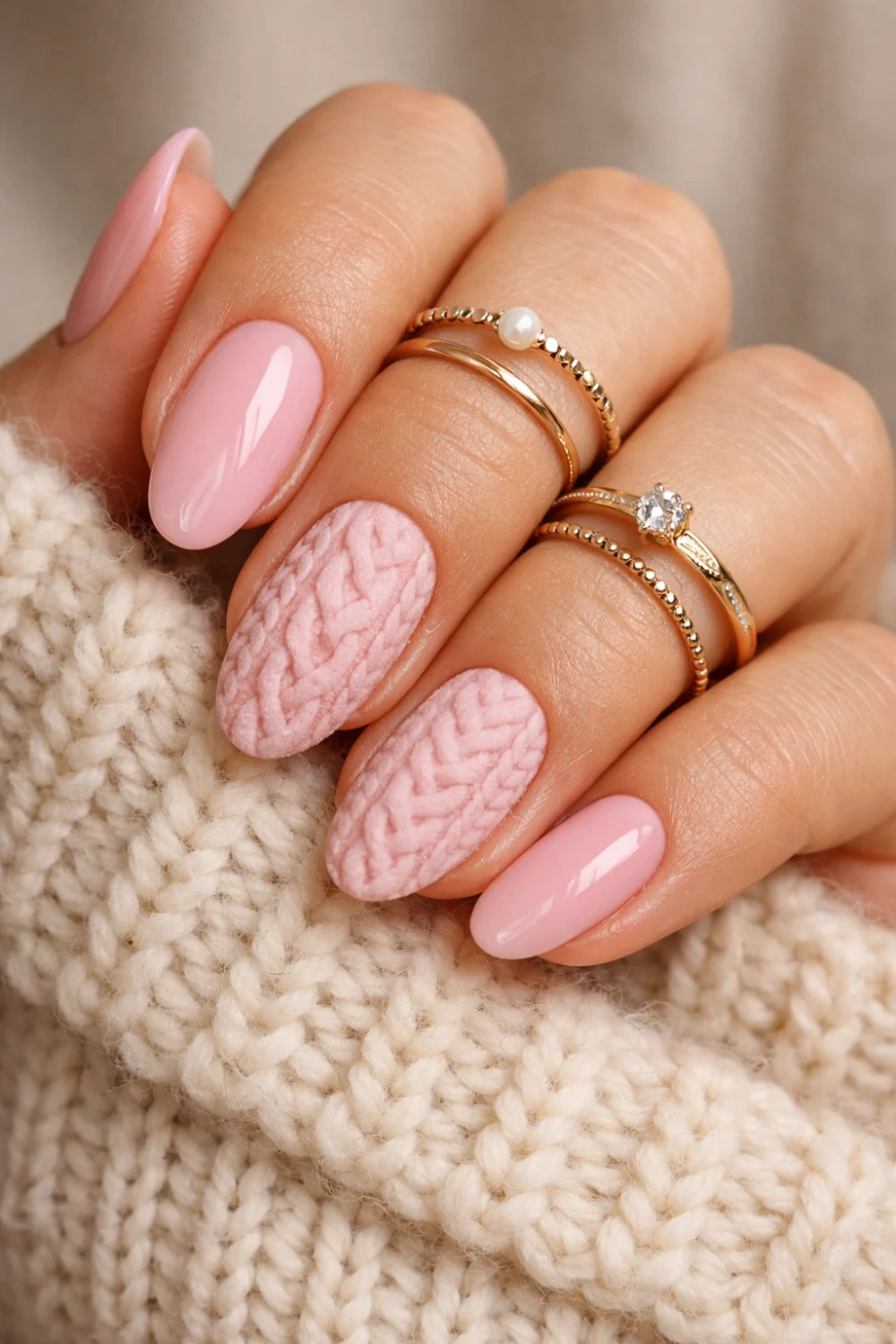 Pink Sweater Preppy Nails