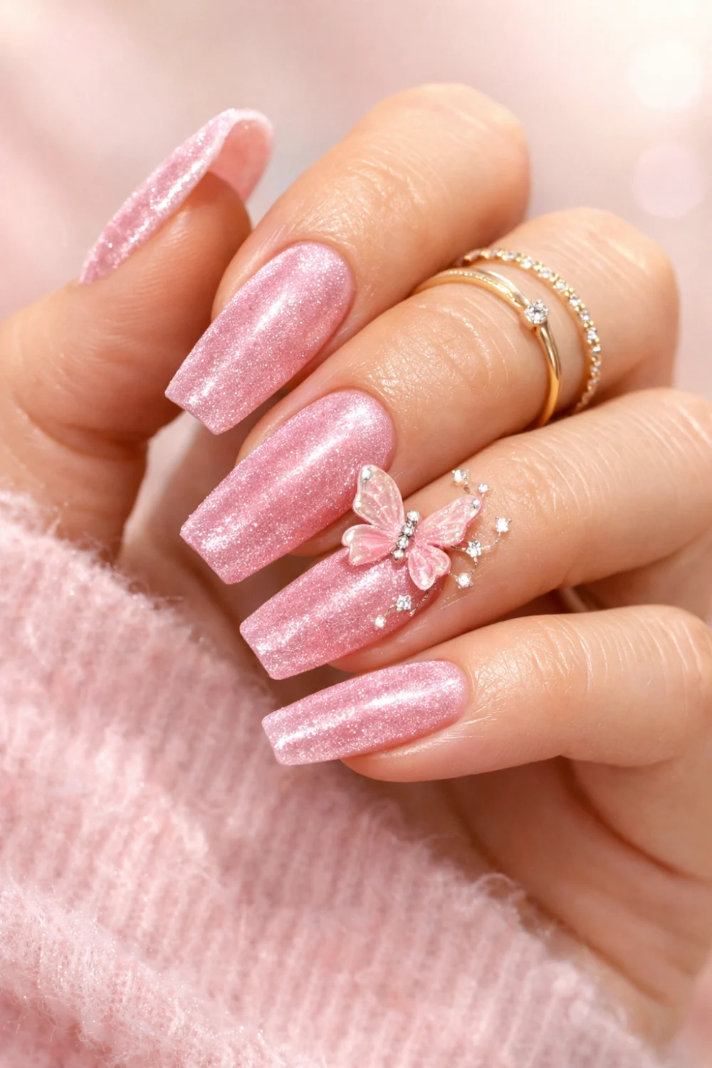 Pink Velvet Butterfly Nails