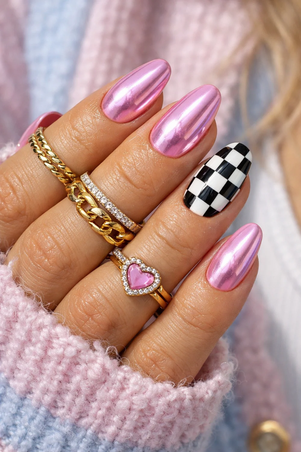Preppy Pink Chrome Nails
