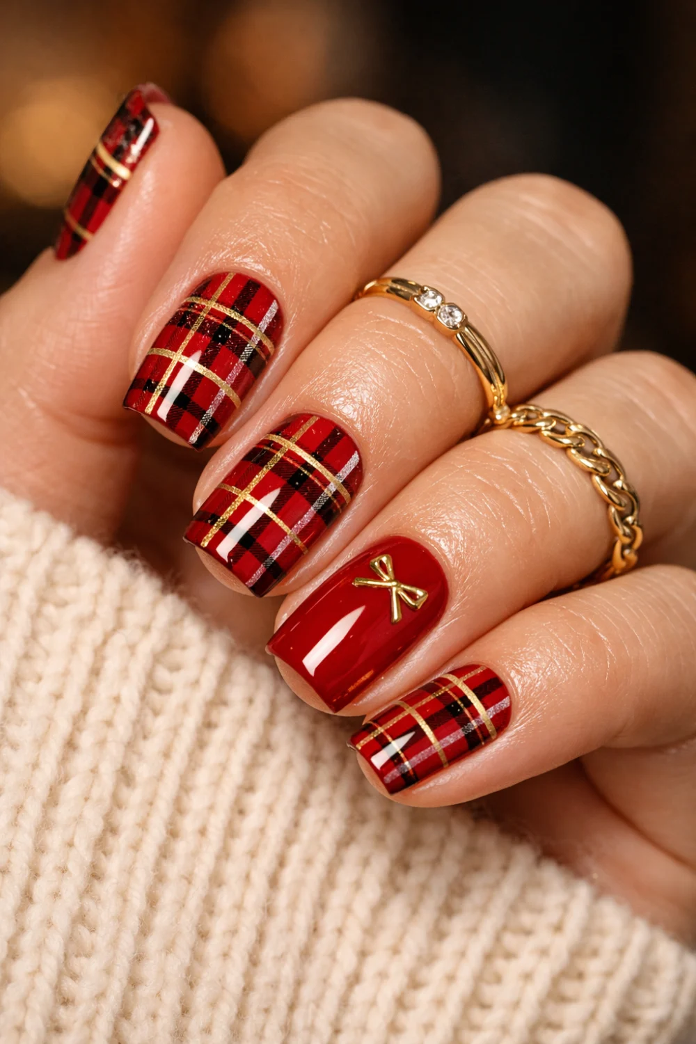 Red Plaid Preppy Nails