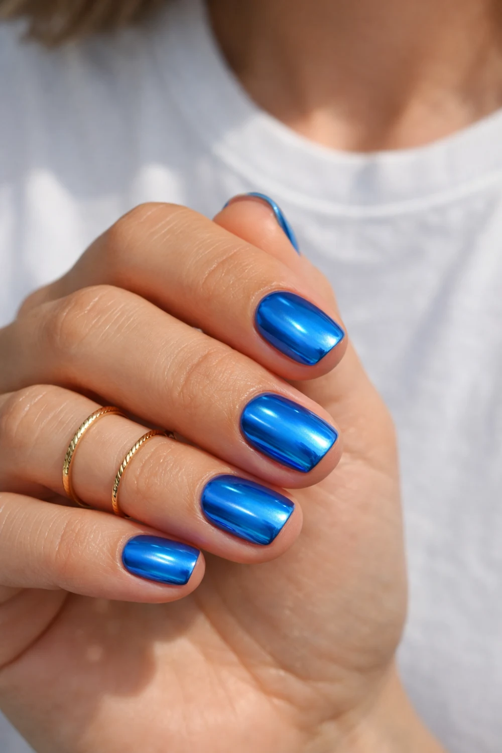 Short Blue Chrome Nails