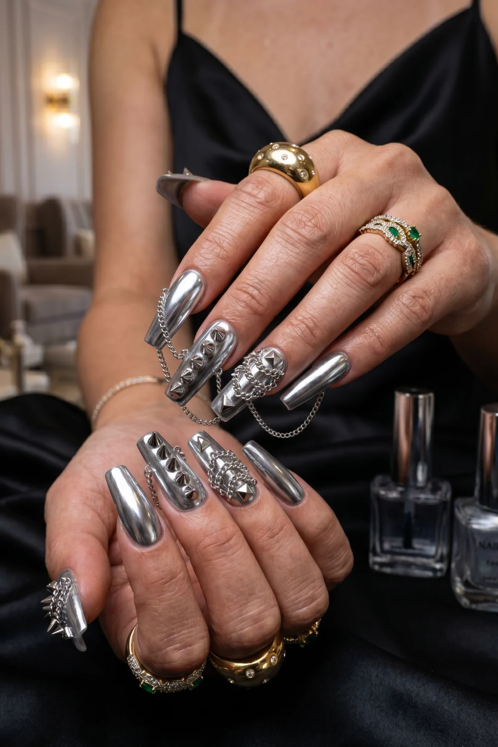 Silver Spike Chrome Nails