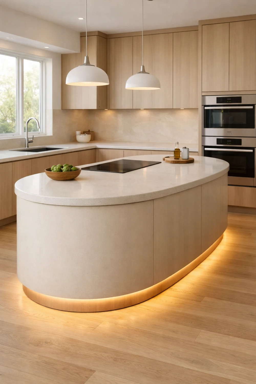 Soft Oval Curved Kitchen Island with LED Underglow