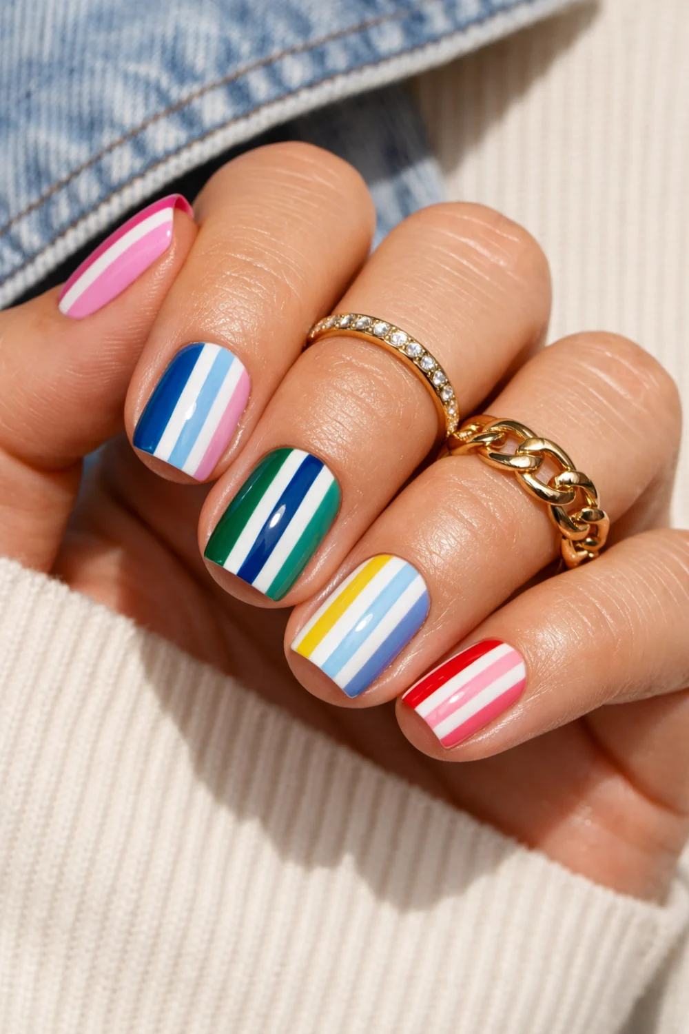 Straight Stripes Preppy Nails