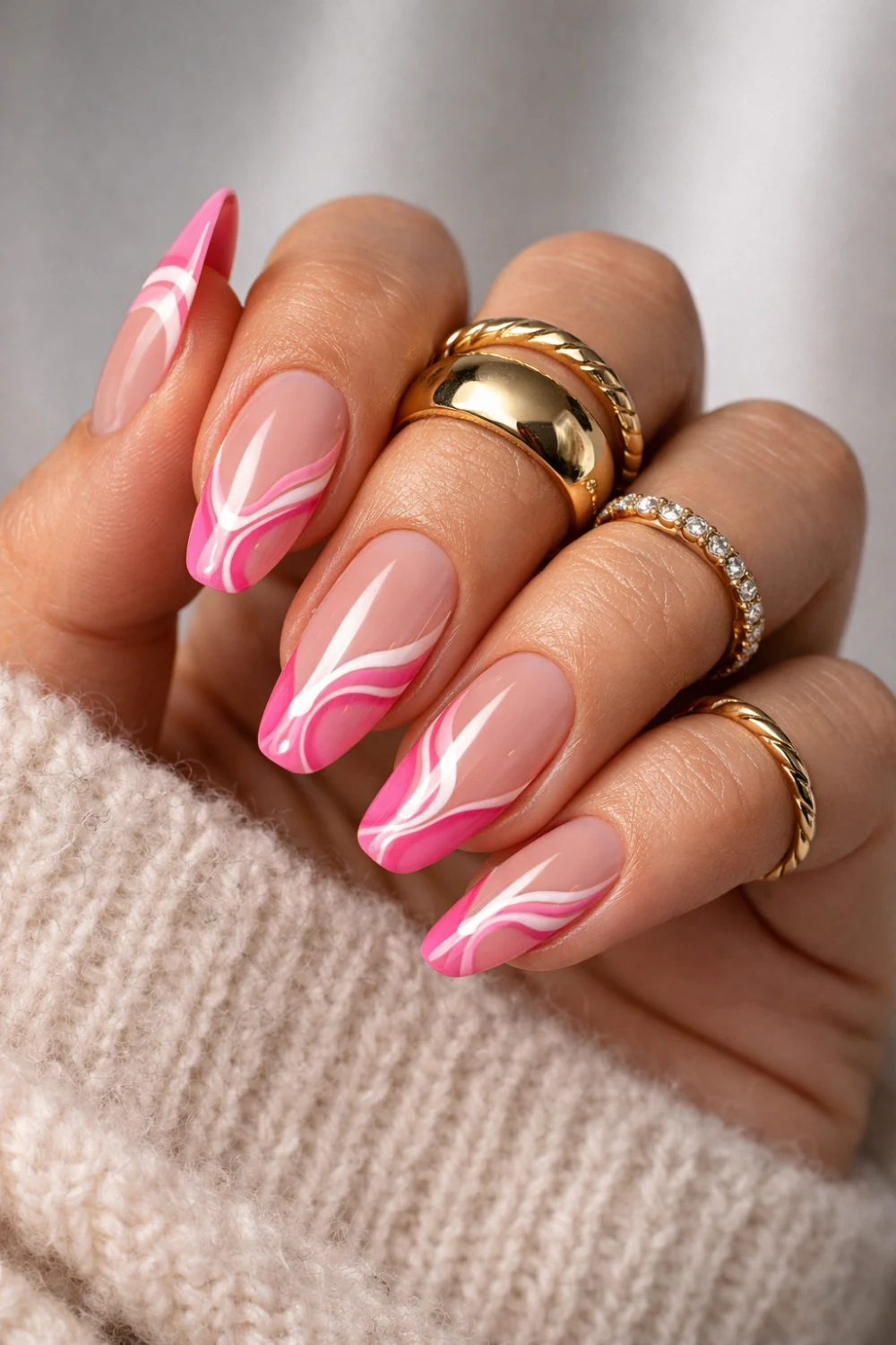 Swirly French Tip Light Pink Nails
