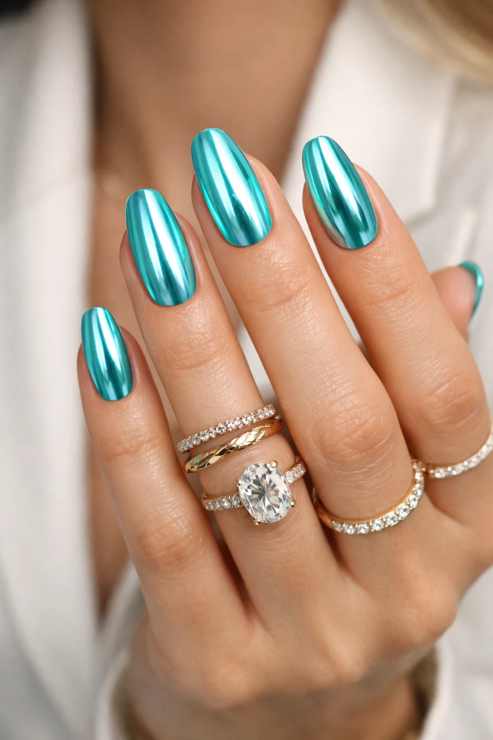 Tiffany Blue Chrome Nails