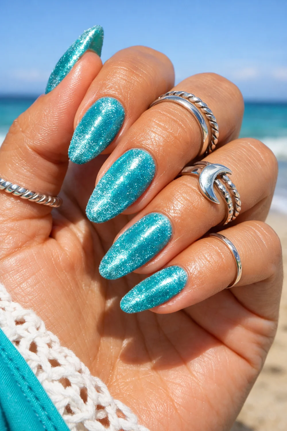 Turquoise Velvet Nails