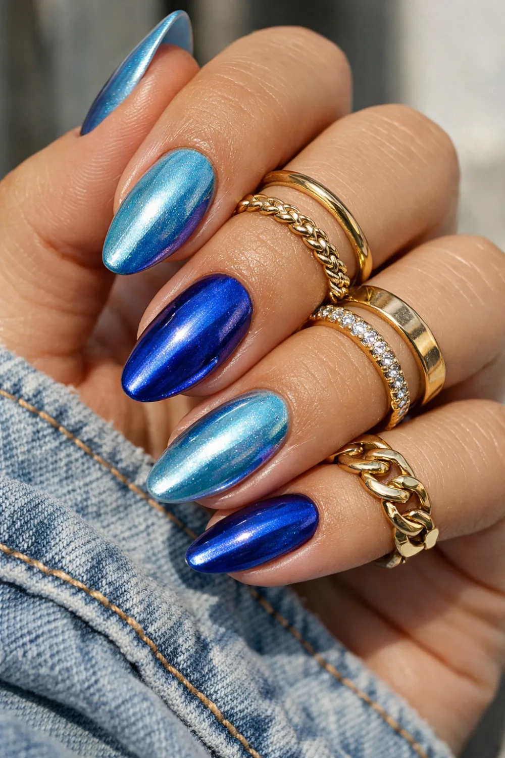 Two-Tone Blue Chrome Nails