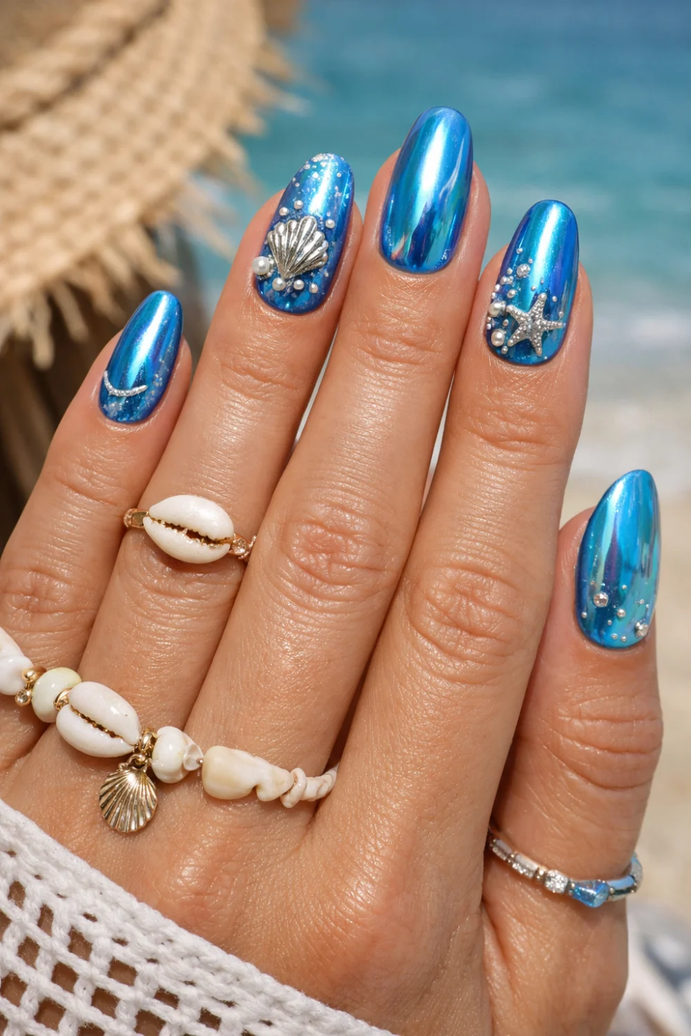 Under the Sea Blue Chrome Nails