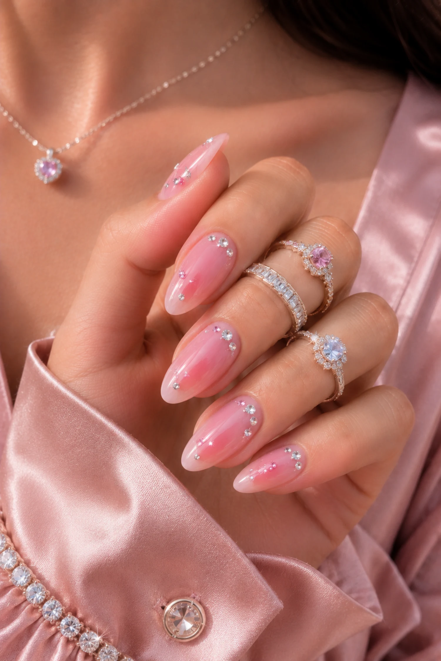 Bedazzled Strawberry Milk Nails