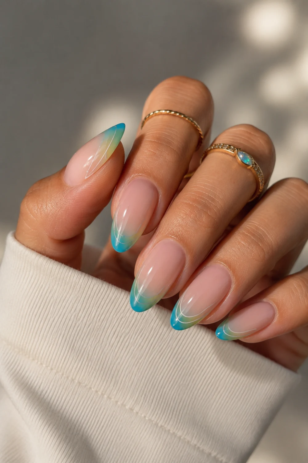 Blue and Green Ombré Illusion French Nails