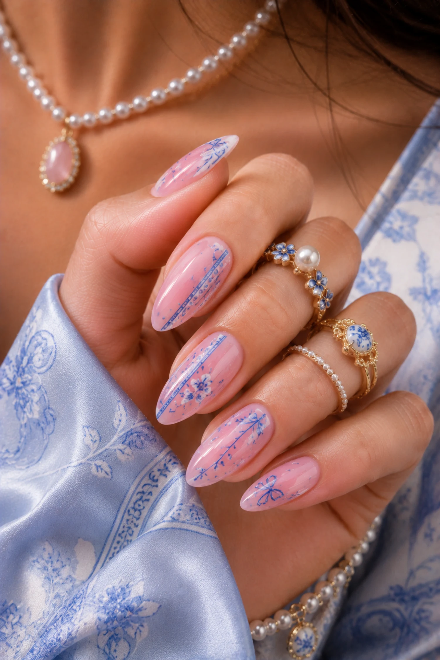 Chinoiserie Strawberry Milk Nails