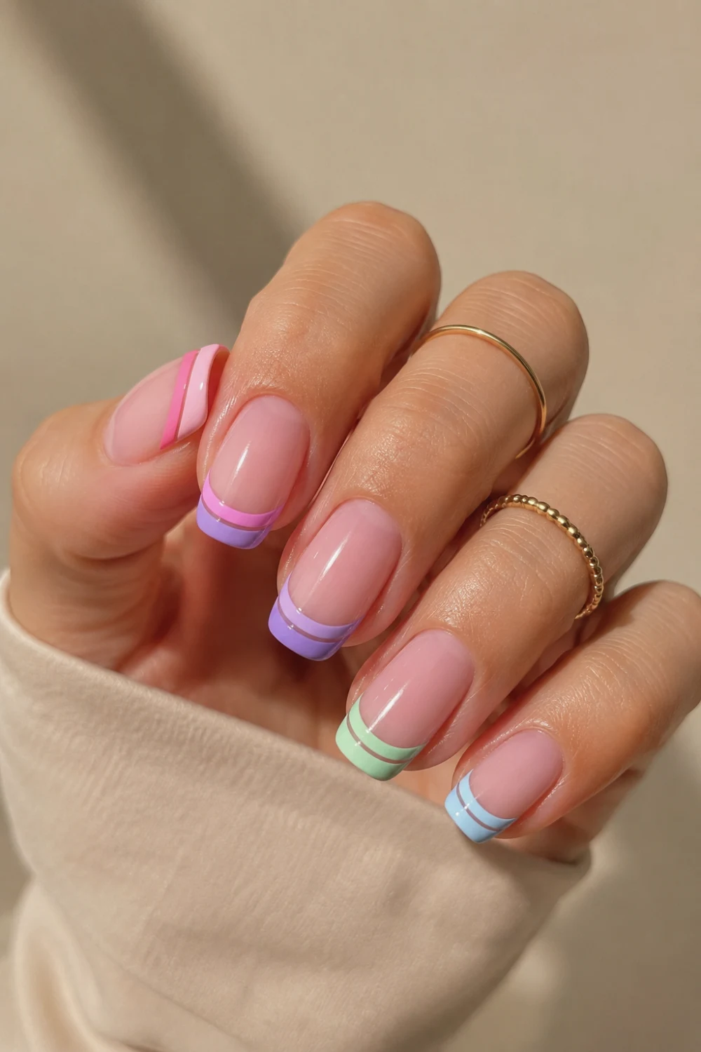 Color Block Skittle French Tip Nails