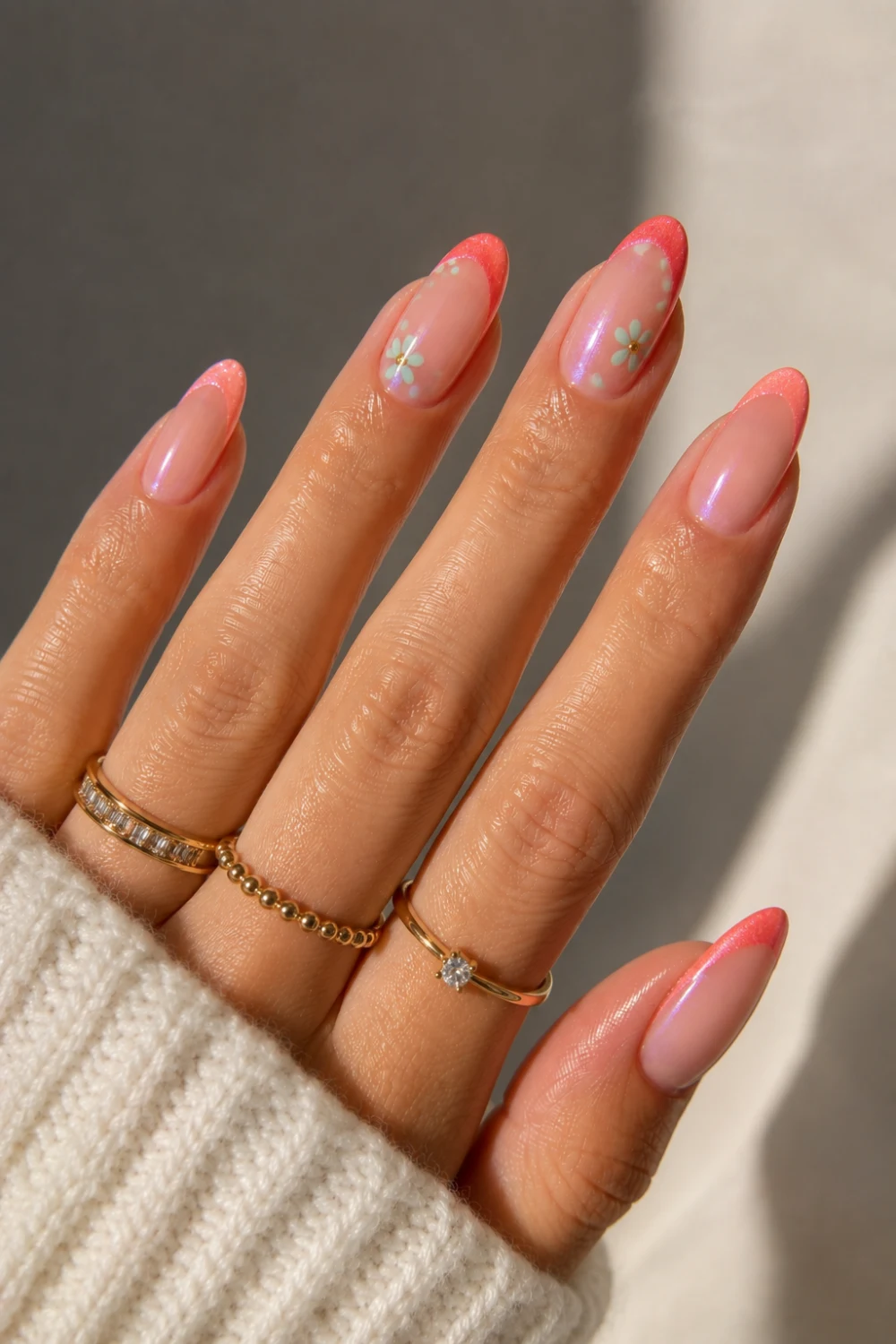 Coral Shimmer French Tip Nails