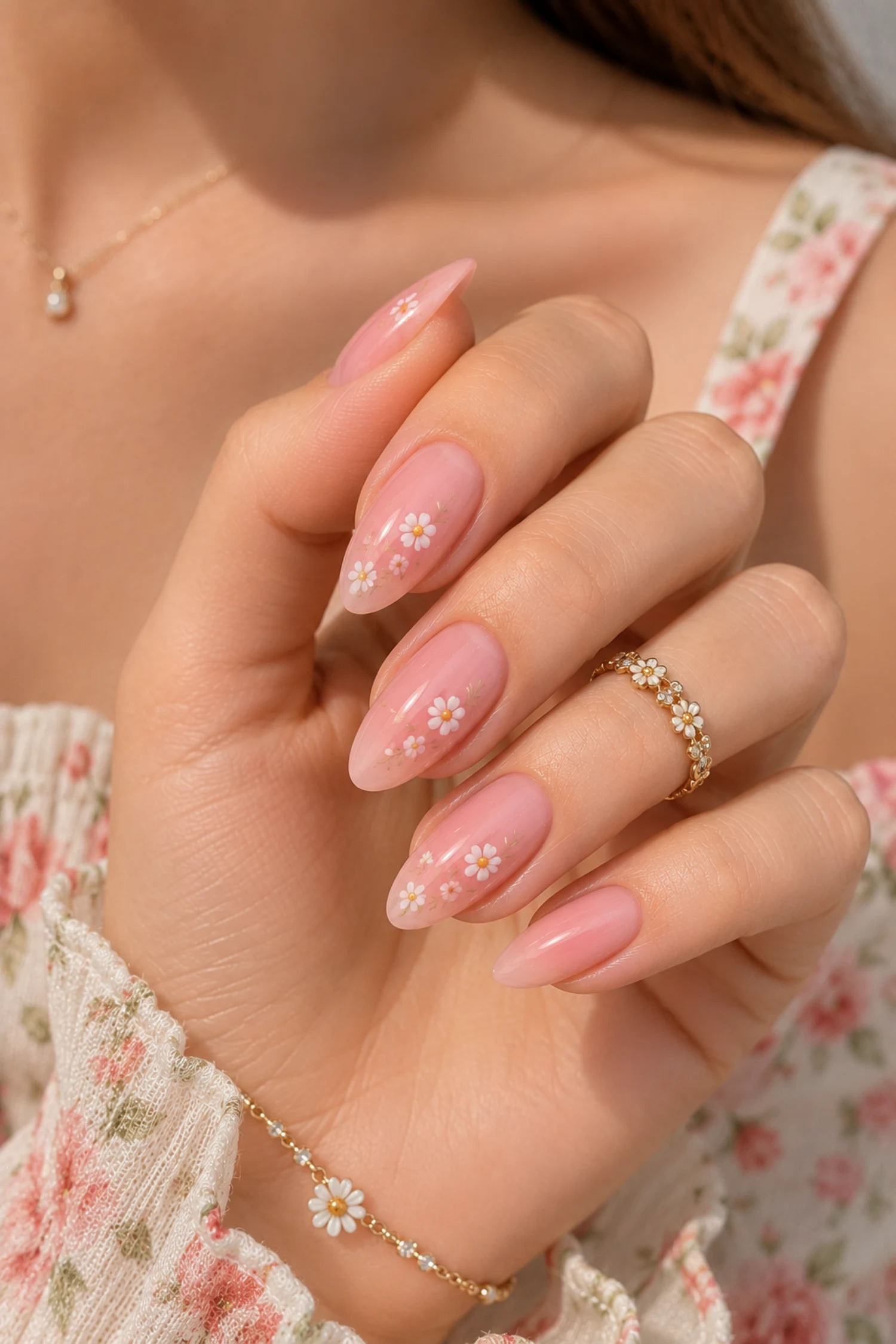 Daisy Strawberry Milk Nails
