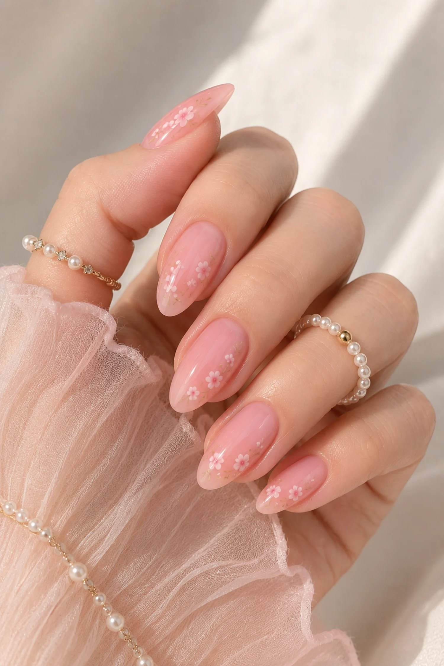 Floral Strawberry Milk Nails