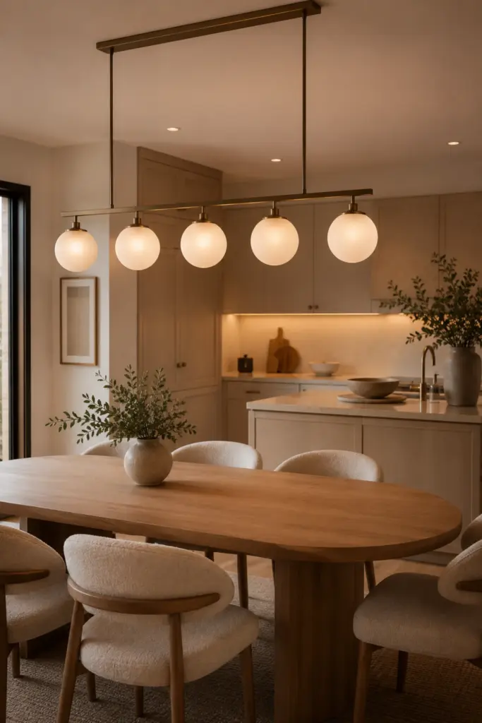 Glass Globe Chandeliers That Soften Modern Kitchens