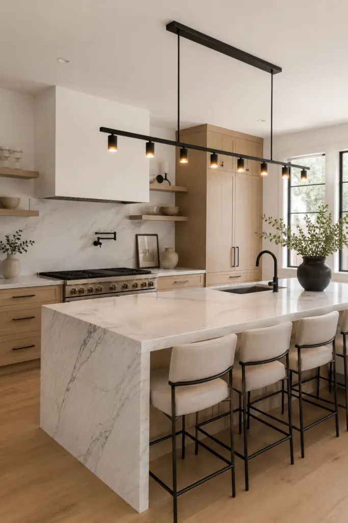 Minimal Linear Chandeliers for Modern Kitchen Islands