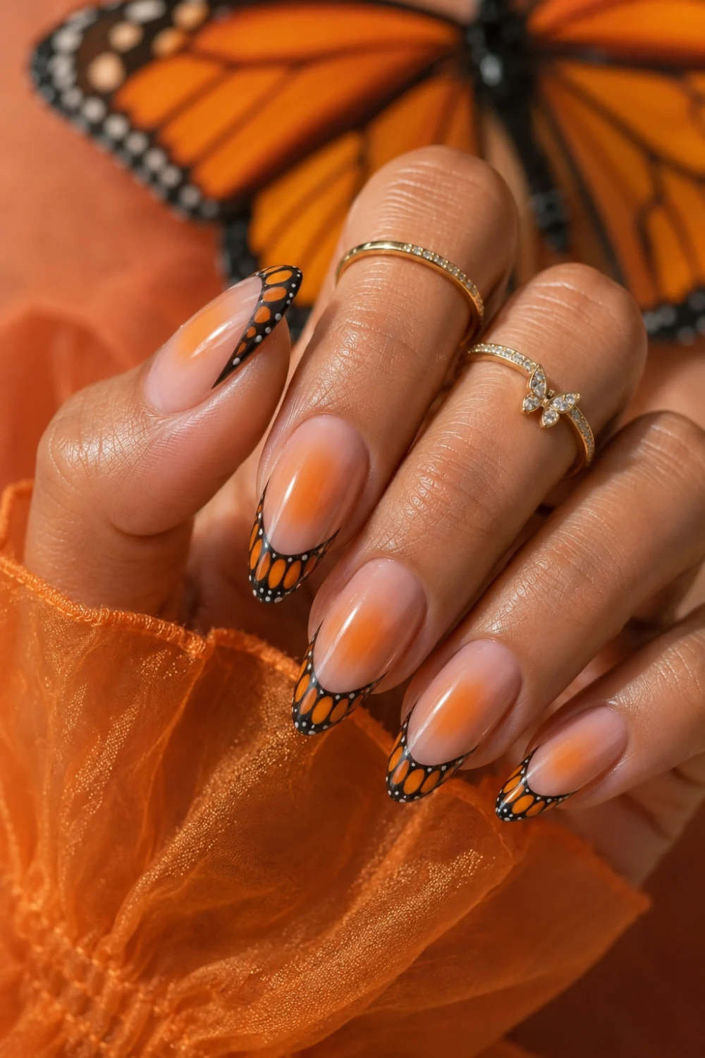 Monarch Butterfly French Nails

