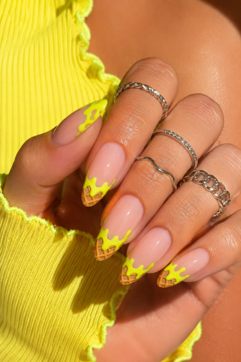 Neon Yellow Ice Cream French Nails