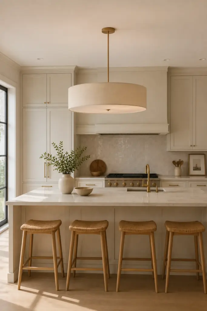 Neutral-Tone Chandeliers for Calm Kitchen Interiors
