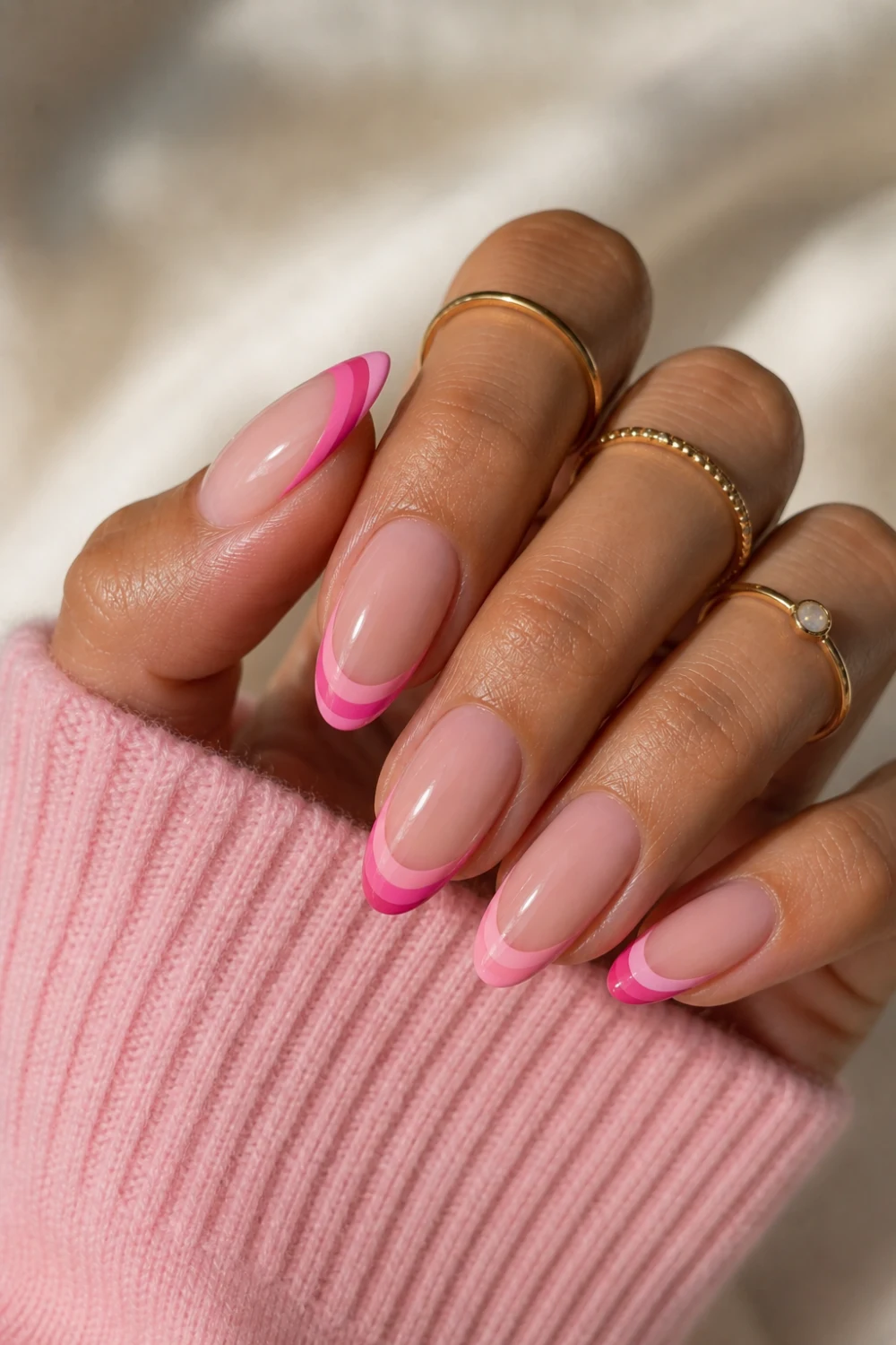 Pink on Pink French Tip Nails