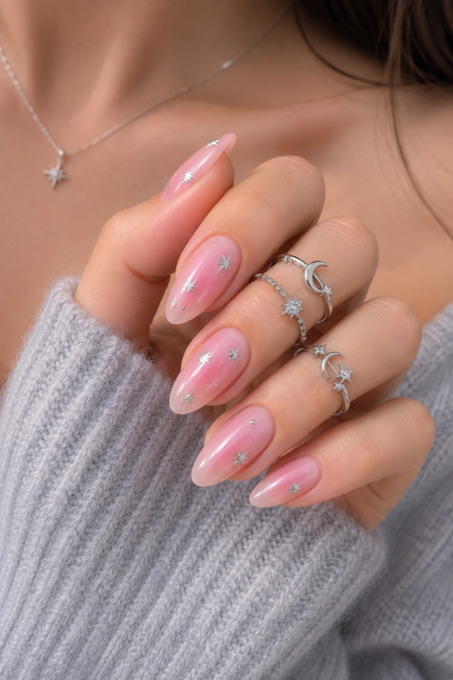 Starry Strawberry Milk Nails