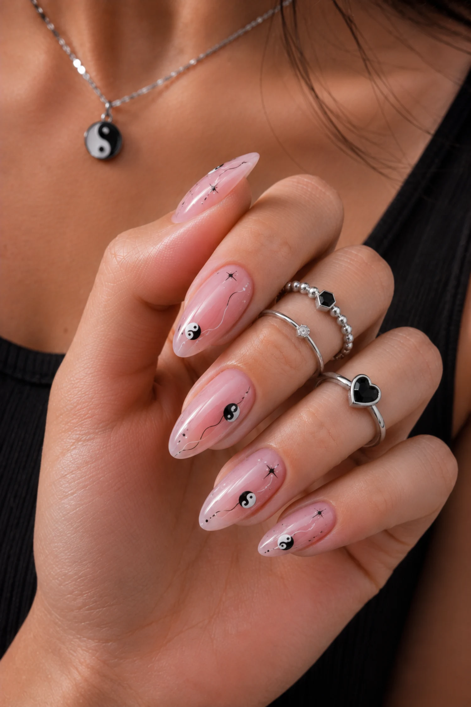 Yin and Yang Strawberry Milk Nails